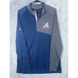 Levelwear Atlanta Braves Baseball Mens Large Quarter Zip Pullover Navy Grey